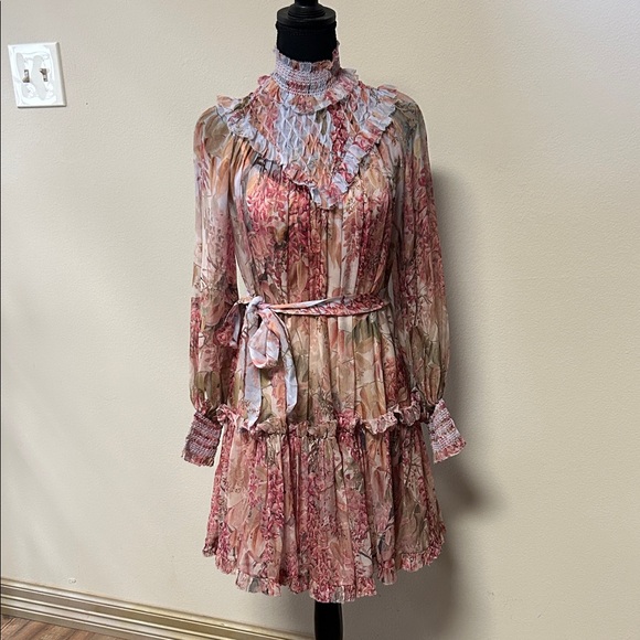 Zimmermann Dresses & Skirts - Zimmermann Pink and Cream Long Sleeve Dress